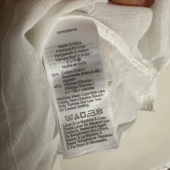 Madewell Shirred Balloon Sleeve Crewneck Button-Up Top WMNS M White Lightweight - Picture 6 of 8